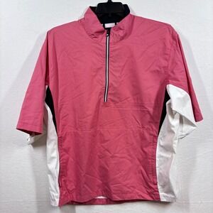FJ DryJoys Mens 1/2 Zip Rain Shirt Jacket Short Sleeve Red Checkered HydroLite L